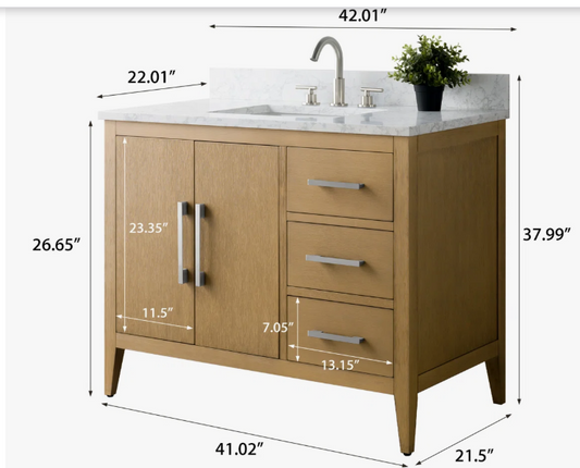 (AC) Vanity Art 42" Oak Single Bathroom Vanity w/Marble Top