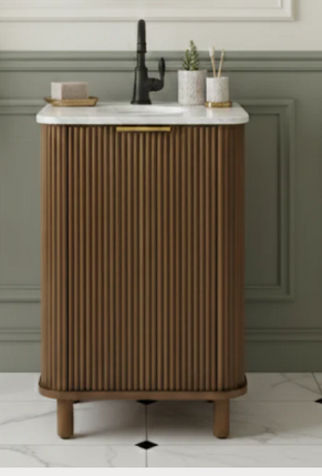 (AG) Havana 24" Vanity Brown Reeded Birch w/Carrara Marble Countertop
