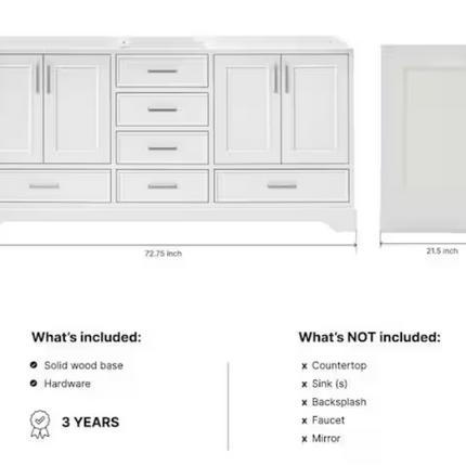 (AH) Ariel Stafford 72" Double Vanity in White