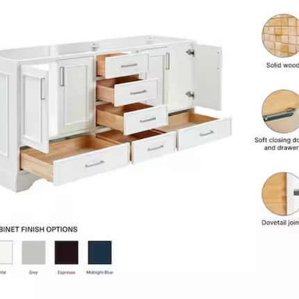 (AH) Ariel Stafford 72" Double Vanity in White