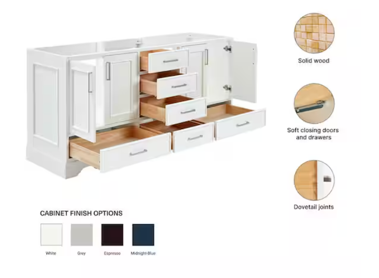 (AH) Ariel Stafford 72" Double Vanity in White
