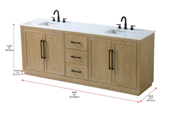 (AK) Elegant Lighting 84" Double Vanity Linen Oak