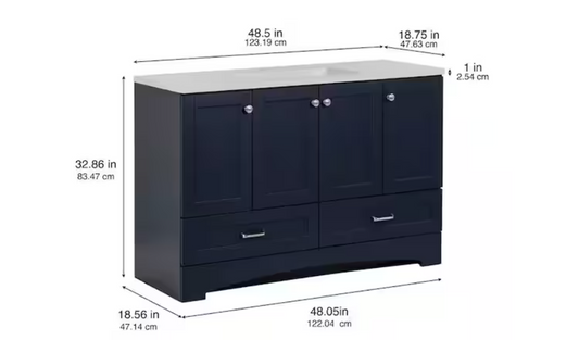 (AL) Lancaster 49" Single Vanity Deep Blue w/White Marble Top
