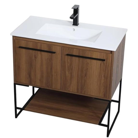(AM) Elegant Decor Gerard 36" Single Porcelain Top Vanity in Walnut Brown