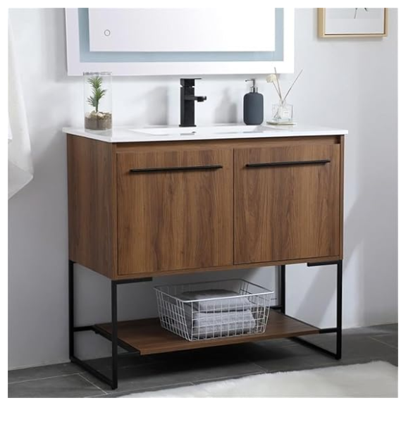 (AM) Elegant Decor Gerard 36" Single Porcelain Top Vanity in Walnut Brown