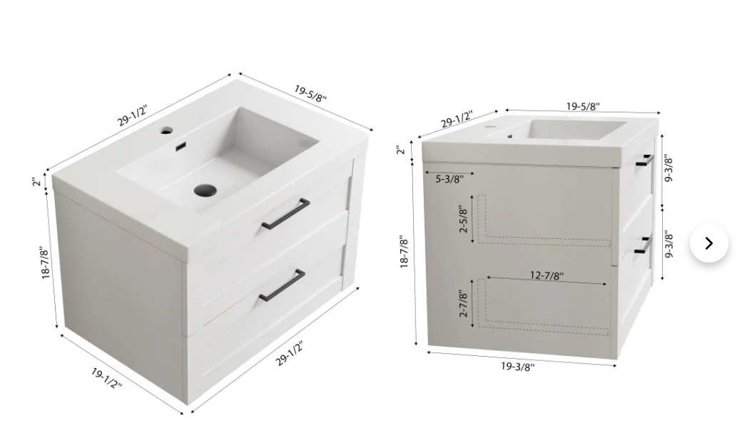 (AN) 30" Cosmo Wall Mounted (Floating) Vanity White