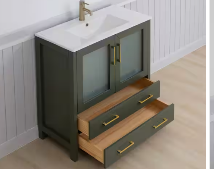 (AF) Vanity Art 36" Single Freestanding Vanity w/Mirror, No Top