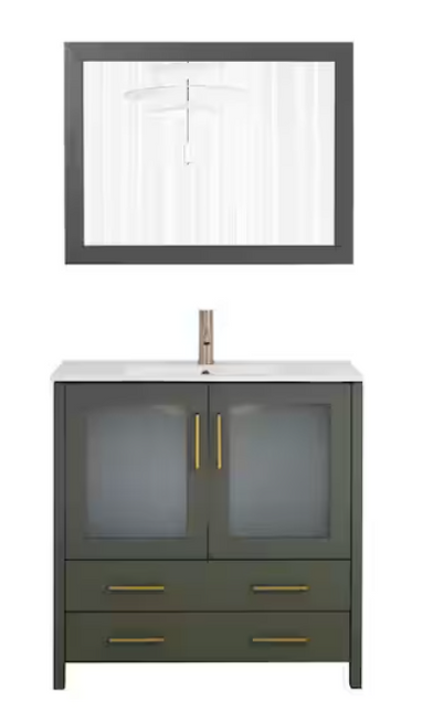 (AF) Vanity Art 36" Single Freestanding Vanity w/Mirror, No Top
