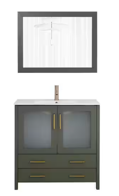 (AF) Vanity Art 36" Single Freestanding Vanity w/Mirror, No Top