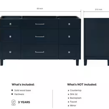 (AQ) Monroe 60" Double Vanity in Midnight Blue with Top