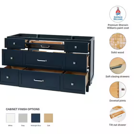 (AQ) Monroe 60" Double Vanity in Midnight Blue with Top