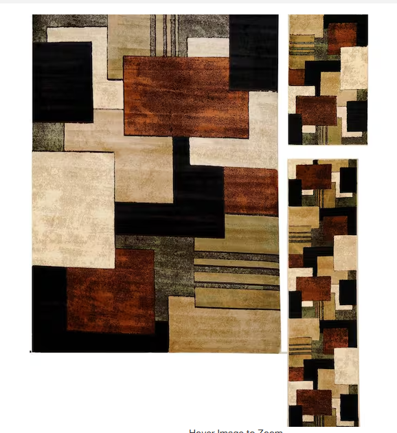 Tribeca Brown/Green 5'x7' Geometric 3-Piece Area Rug Set