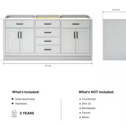 (AR) Ariel Hepburn 72" Vanity without Top +Sink in Gray