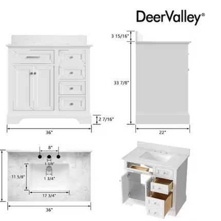 (AT) 36" Freestanding White Vanity