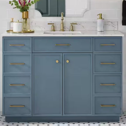 Glacier Bay Marcote 48 in. Single Sink Freestanding Slate Blue Bath Vanity with Venato Engineered Stone Top (Assembled)