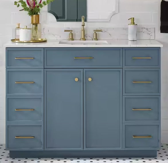 Glacier Bay Marcote 48 in. Single Sink Freestanding Slate Blue Bath Vanity with Venato Engineered Stone Top (Assembled)