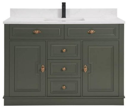(CA) WS2516-48-ph 48 in. Single Sink Sink Vanity Pewter Green Bath Vanity with White 1 in. Artificial Stone Top