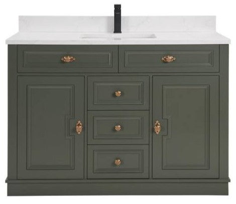 (CA) WS2516-48-ph 48 in. Single Sink Sink Vanity Pewter Green Bath Vanity with White 1 in. Artificial Stone Top