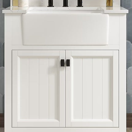 (BB) DELUXE DL LIVING Richfield 31 in. Single Sink Freestanding White Bath Vanity with White Engineered Stone Top and Backsplash Assembled