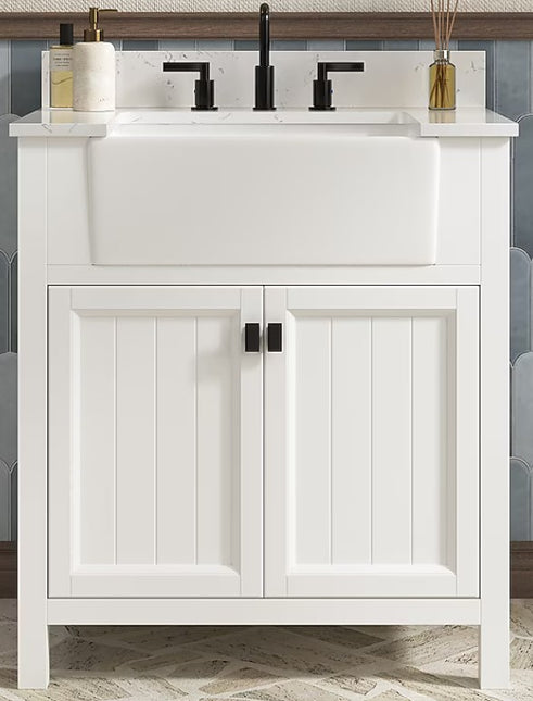 (BB) DELUXE DL LIVING Richfield 31 in. Single Sink Freestanding White Bath Vanity with White Engineered Stone Top and Backsplash Assembled