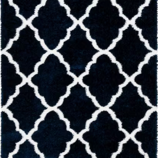 8x10 Blue Trellis Tile Shag Rug