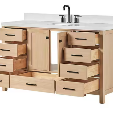 ARIEL Cambridge 60 in. Single Sink Freestanding Bathroom Vanity in Oak with Carrara White Quartz Top