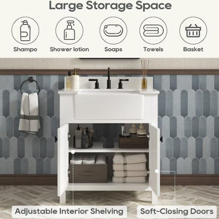 (BB) DELUXE DL LIVING Richfield 31 in. Single Sink Freestanding White Bath Vanity with White Engineered Stone Top and Backsplash Assembled