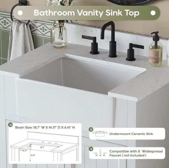 (BB) DELUXE DL LIVING Richfield 31 in. Single Sink Freestanding White Bath Vanity with White Engineered Stone Top and Backsplash Assembled