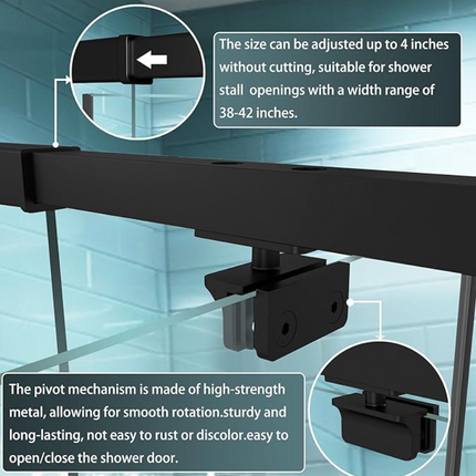 GroGro 38-42 in. W x 71 in. H Pivot Semi-Frameless Shower Door, Matte Black, 1/4 in. Clear SGCC Tempered Glass, Reversible Installation