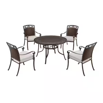 Home Decorators Collection Wilshire Heights 5-Piece Cast and Woven Back All Aluminum Outdoor Dining Set with Acrylic Cushion in Sand Dune (Box-1)