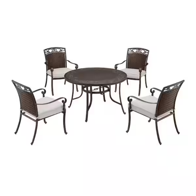 Home Decorators Collection Wilshire Heights 5-Piece Cast and Woven Back All Aluminum Outdoor Dining Set with Acrylic Cushion in Sand Dune (Box-1)
