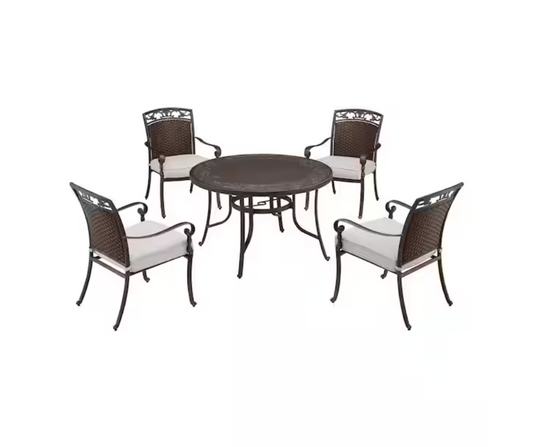 Home Decorators Collection Wilshire Heights 5-Piece Cast and Woven Back All Aluminum Outdoor Dining Set with Acrylic Cushion in Sand Dune (Box-1)