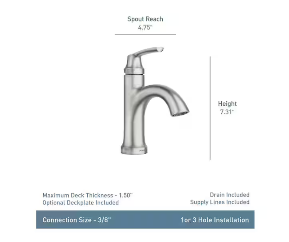 MOEN Wellton 4 in. Centerset Single Handle Bathroom Faucet in Spot Resist Brushed Nickel