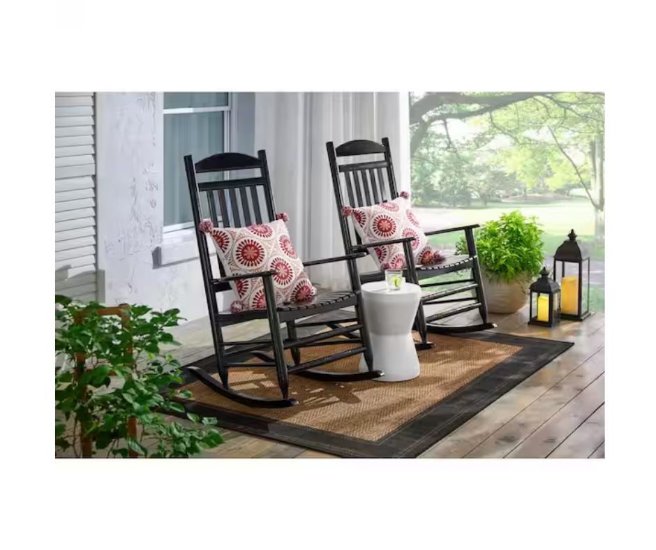 Hampton Bay Patio Black Wood Outdoor Rocking Chair - Black