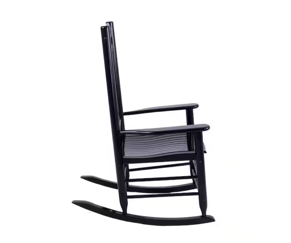 Hampton Bay Patio Black Wood Outdoor Rocking Chair - Black