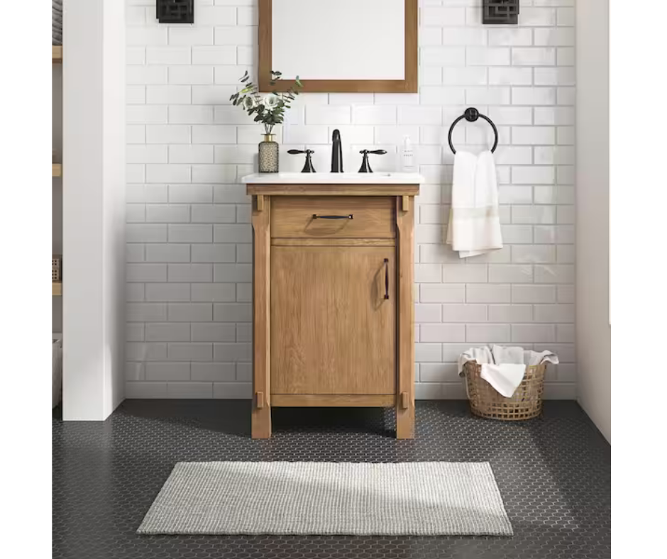 Home Decorators Collection Bellington 24 in. W x 22 in. D x 34 in. H Single Sink Bath Vanity in Almond Toffee with White Engineered Stone Top