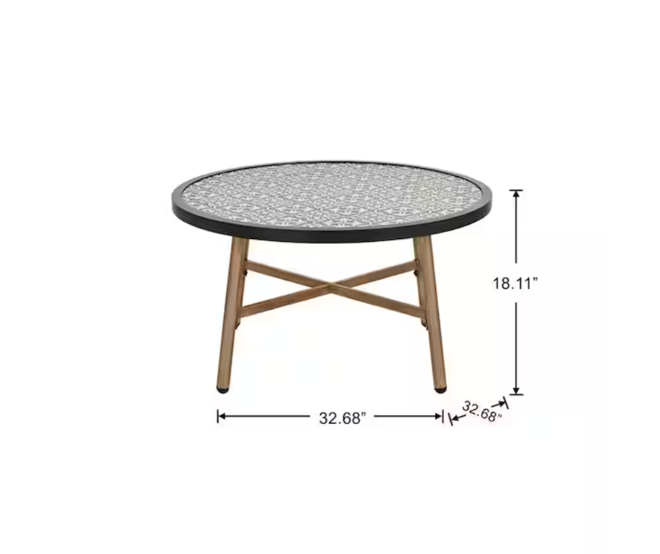 Hampton Bay Mix and Match Round Metal Outdoor Coffee Table with Ceramic Tile Top