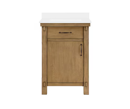 Home Decorators Collection Bellington 24 in. W x 22 in. D x 34 in. H Single Sink Bath Vanity in Almond Toffee with White Engineered Stone Top