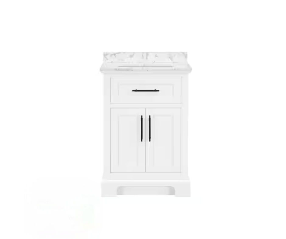 Home Decorators Collection Doveton 24 in. Single Sink Freestanding White Bath Vanity with White Engineered Marble Top (Fully Assembled)