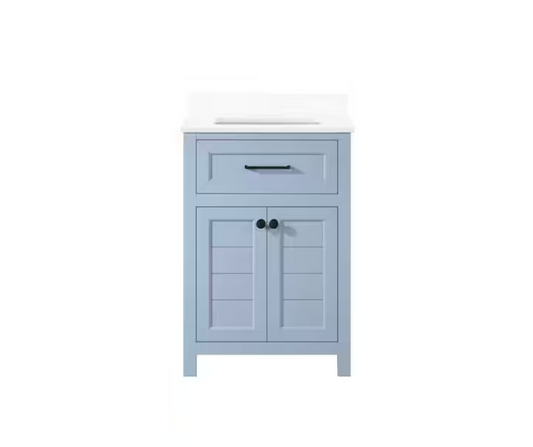 Home Decorators Collection Hanna 24 in. W x 19 in. D x 34 in. H Single Sink Bath Vanity in Spruce Blue with White Engineered Stone Top