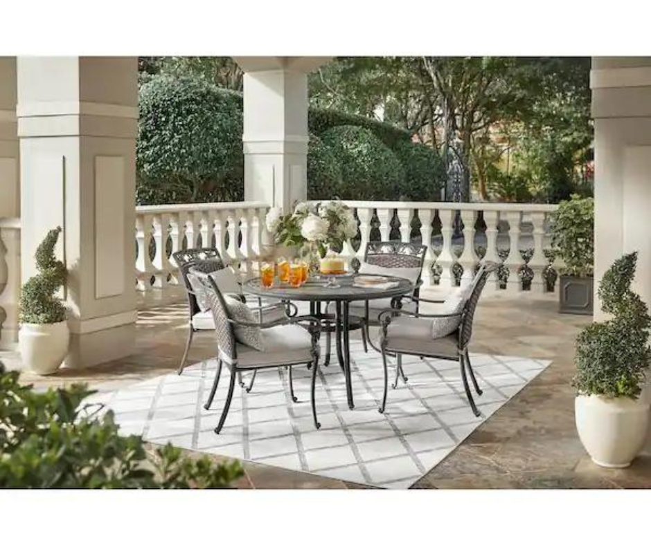 Home Decorators Collection Wilshire Heights 5-Piece Cast and Woven Back All Aluminum Outdoor Dining Set with Acrylic Cushion in Sand Dune (Box-1)