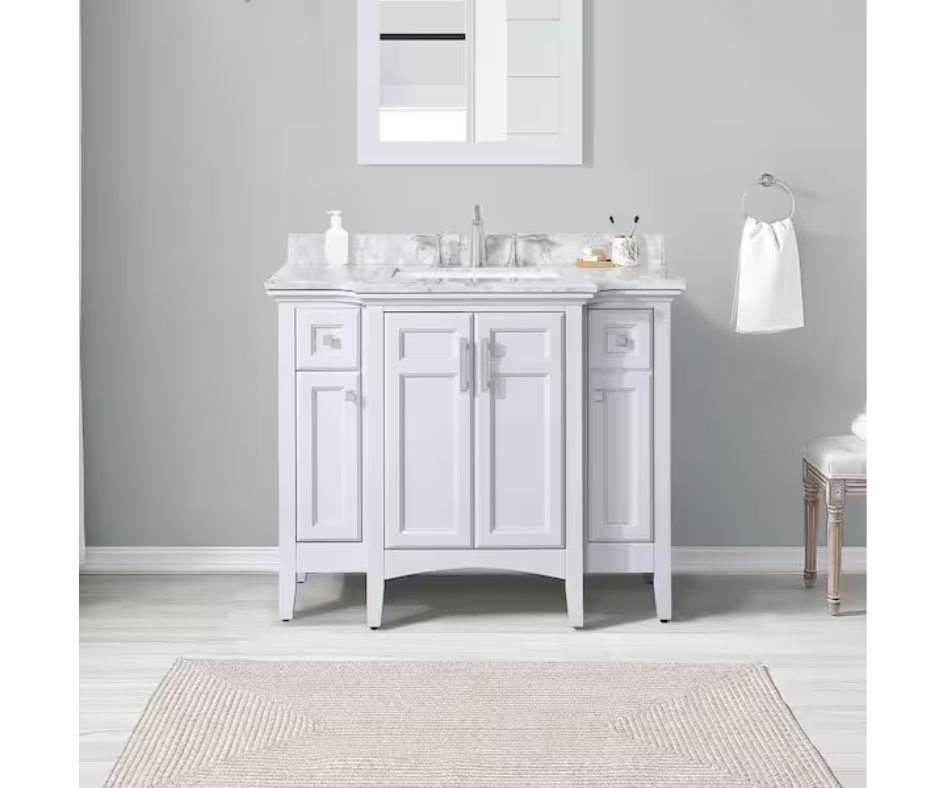 Home Decorators Collection Sassy 42 in. W x 22 in. D x 34 in. H Single Sink Bath Vanity in Dove Gray with Carrara Marble Top