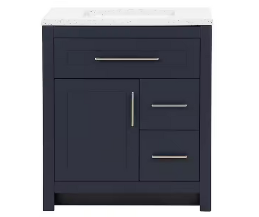 Home Decorators Collection Clady 31 in. W x 19 in. D x 35 in. H Single Sink Bath Vanity in Deep Blue with Silver Ash Cultured Marble Top