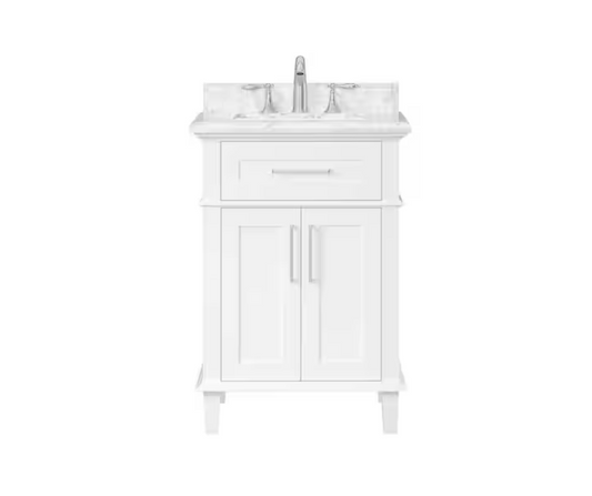 Home Decorators Collection Sonoma 24 in. Single Sink Freestanding White Bath Vanity with Carrara Marble Top (Assembled)