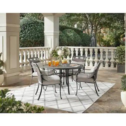 Home Decorators Collection Wilshire Heights 5-Piece Cast and Woven Back All Aluminum Outdoor Dining Set with Acrylic Cushion in Sand Dune (Box-1)