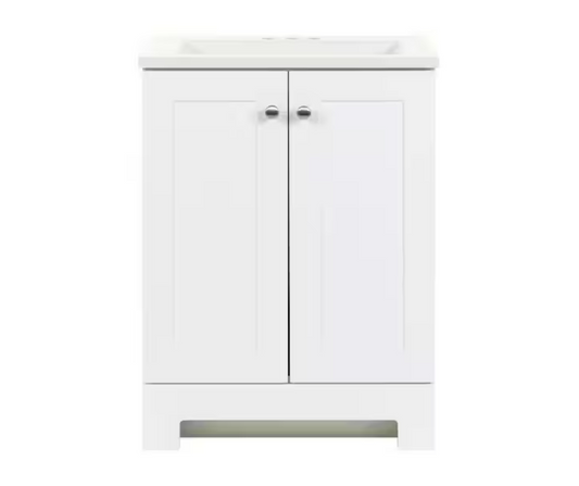 Glacier Bay 24 in. W x 19 in. D x 33 in. H Single Sink Freestanding Bath Vanity in White with White Cultured Marble Top