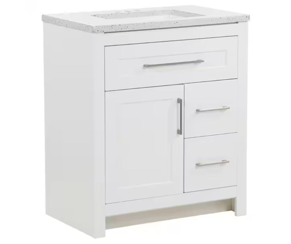 Home Decorators Collection Clady 31 in. W x 19 in. D x 35 in. H Single Sink Freestanding Bath Vanity in White with Silver Ash Cultured Marble Top