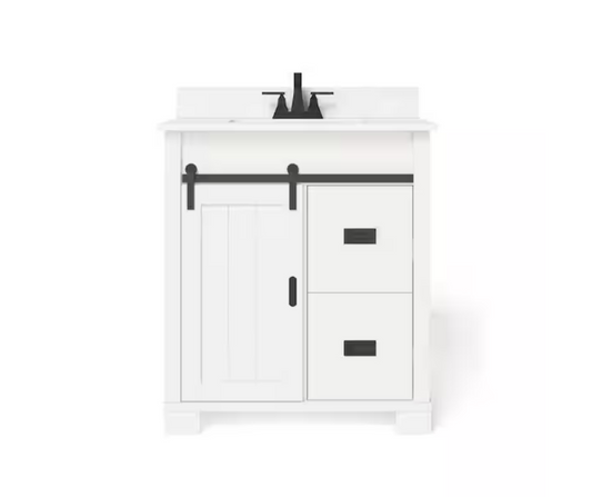 Glacier Bay Brindley 30 in. W x 20 in. D x 35 in. H Single Sink Freestanding Bath Vanity in White with White Engineered Stone Top