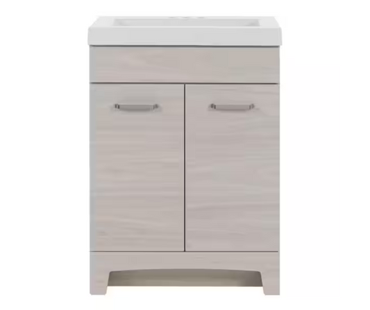 Glacier Bay Stancliff 25 in. W x 19 in. D x 34 in. H Single Sink Freestanding Bath Vanity in Elm Sky with White Cultured Marble Top