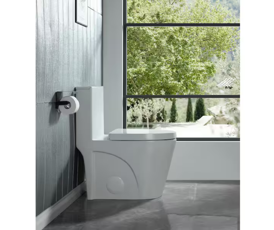 Abruzzo Lux 1-Piece Toilet 1.1/1.6 GPF Dual Flush Elongated Toilet 12 in. Rough In Toilet in Glossy White